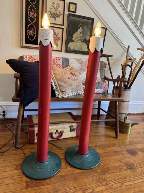 Rare Vintage Mcm 1950s Glolite Corp Christmas Light Up Candlesticks 42 Tall