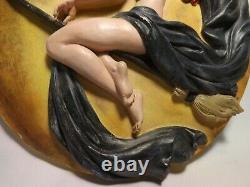 RARE Vintage Nude Halloween Witch on Broom 12 MOON 3D Plaque Wall Hanging