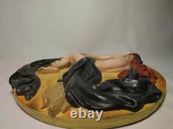 RARE Vintage Nude Halloween Witch on Broom 12 MOON 3D Plaque Wall Hanging