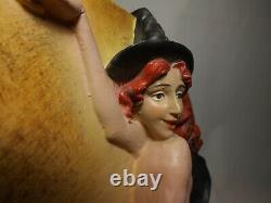 RARE Vintage Nude Halloween Witch on Broom 12 MOON 3D Plaque Wall Hanging