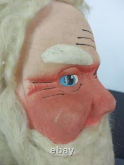 RARE Vtg 28 Plush Santa 30/40s. Handpainted Molded Fabric Mask. Mohair. Germany