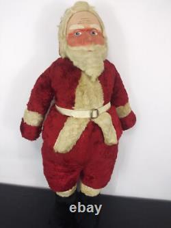RARE Vtg 28 Plush Santa 30/40s. Handpainted Molded Fabric Mask. Mohair. Germany