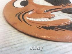 RARE antique large German Halloween diecut Crescent and Owl embossed
