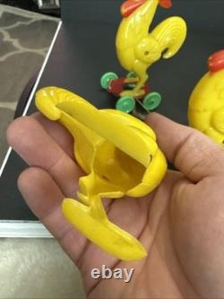 ROSBRO EASTER BUNNY Rooster PLASTIC CANDY CONTAINER 1950s Pull Toy Riding As Is