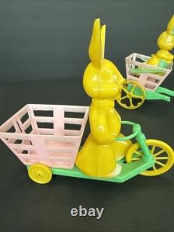 ROSBRO EASTER BUNNY Rooster PLASTIC CANDY CONTAINER 1950s Pull Toy Riding As Is
