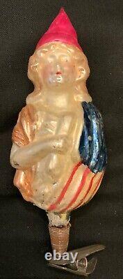 Rare! Antique German Glass Christmas Ornament Lady Liberty On Clip