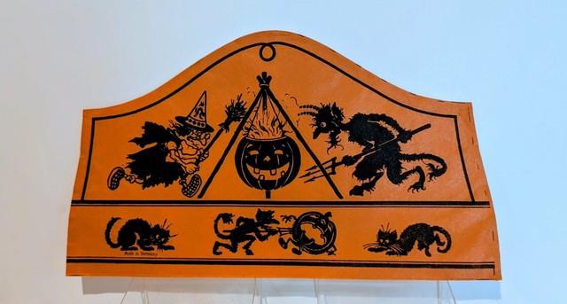 Rare Antique German Halloween Paper Party Hat 1920s Witch Devil Cauldron Mint