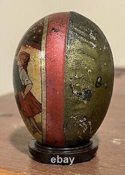 Rare Antique Tin Easter Halloween Egg Candy Container Witch Cat Hansel Gretel