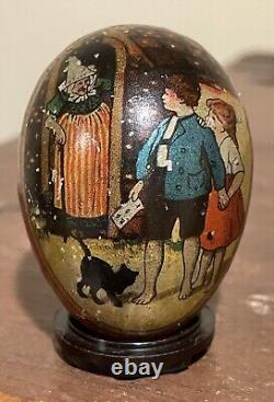 Rare Antique Tin Easter Halloween Egg Candy Container Witch Cat Hansel Gretel