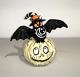 Rare Blue Sky Clayworks Batty On A Skeleton Pumpkin Tealight (nwt)