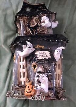 Rare! Blue Sky Clayworks HW22074 Ghostly Mansion Large With Plate & Box. Halloween