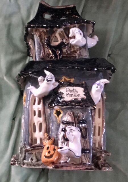 Rare! Blue Sky Clayworks Hw22074 Ghostly Mansion Large With Plate & Box. Halloween