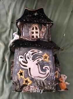 Rare! Blue Sky Clayworks HW22074 Ghostly Mansion Large With Plate & Box. Halloween