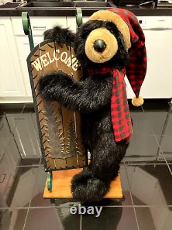 Rare Dan Dee Black Bear Welcome Display Holding Sled Wooden Stand 40 20+ Lbs