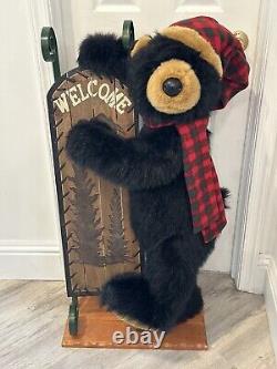 Rare Dan Dee Black Bear Welcome Display Holding Sled Wooden Stand 40 20+ Lbs