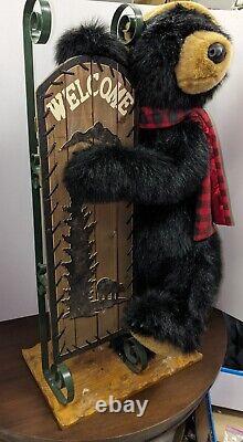 Rare Dan Dee Black Bear Welcome Display Holding Sled Wooden Stand 40 20+ Lbs