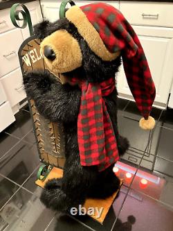 Rare Dan Dee Black Bear Welcome Display Holding Sled Wooden Stand 40 20+ Lbs