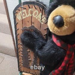 Rare Dan Dee Black Bear Welcome Display Holding Sled Wooden Stand 40 20+ Lbs