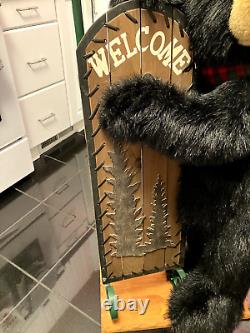 Rare Dan Dee Black Bear Welcome Display Holding Sled Wooden Stand 40 20+ Lbs