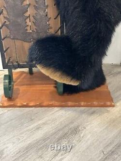 Rare Dan Dee Black Bear Welcome Display Holding Sled Wooden Stand 40 20+ Lbs