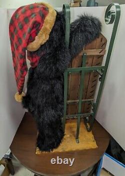 Rare Dan Dee Black Bear Welcome Display Holding Sled Wooden Stand 40 20+ Lbs