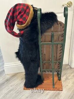 Rare Dan Dee Black Bear Welcome Display Holding Sled Wooden Stand 40 20+ Lbs