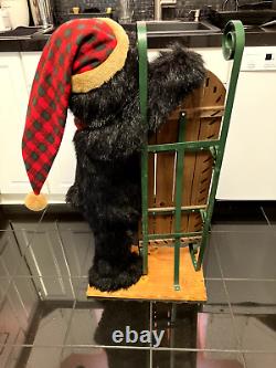 Rare Dan Dee Black Bear Welcome Display Holding Sled Wooden Stand 40 20+ Lbs