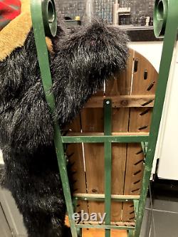 Rare Dan Dee Black Bear Welcome Display Holding Sled Wooden Stand 40 20+ Lbs