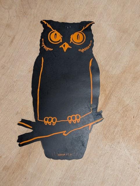Rare Early Dennison Die Cut Cardboard Owl Decoration