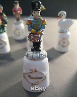 Rare Enesco 12 Days of Christmas Thimble Collection Cast Metal & Porcelain