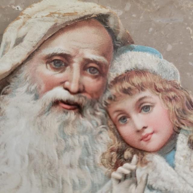 Rare German Victorian Era Christmas Die Cut Father Christmas /snow Children