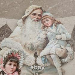 Rare German Victorian Era Christmas Die Cut Father Christmas /Snow Children