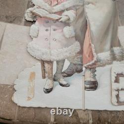 Rare German Victorian Era Christmas Die Cut Father Christmas /Snow Children