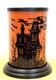 Rare Htf Spooky Glass Halloween Haunted House Hurricane Candle Holder With Base