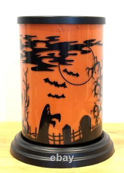 Rare Htf Spooky Glass Halloween Haunted House Hurricane Candle Holder With Base
