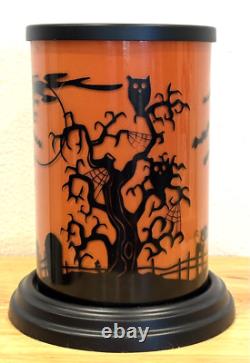 Rare Htf Spooky Glass Halloween Haunted House Hurricane Candle Holder With Base