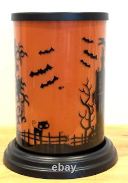 Rare Htf Spooky Glass Halloween Haunted House Hurricane Candle Holder With Base