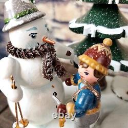 Rare Hubrig Volkskunst Wintertime Snow Scene German Hand Made Music Box