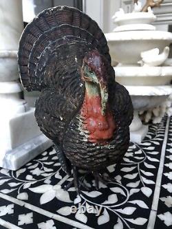 Rare Huge Antique German Composition Turkey Thanksgiving Candy Container-1900s