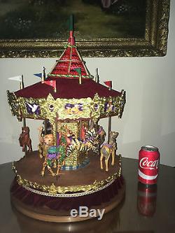 Rare Large Holiday Creations Red Velvet Carousel Musical Animated 21 Tall