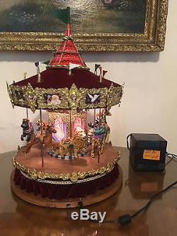 Rare Large Holiday Creations Red Velvet Carousel Musical Animated 21 Tall