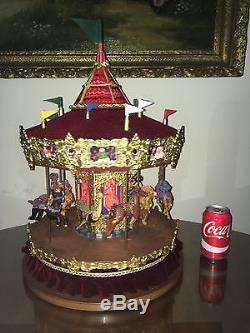 Rare Large Holiday Creations Red Velvet Carousel Musical Animated 21 Tall