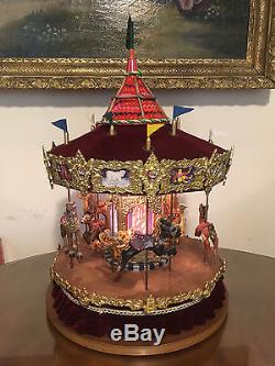 Rare Large Holiday Creations Red Velvet Carousel Musical Animated 21 Tall