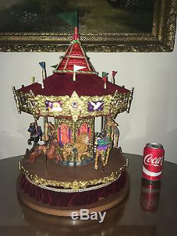 Rare Large Holiday Creations Red Velvet Carousel Musical Animated 21 Tall