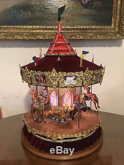 Rare Large Holiday Creations Red Velvet Carousel Musical Animated 21 Tall