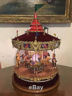 Rare Large Holiday Creations Red Velvet Carousel Musical Animated 21 Tall