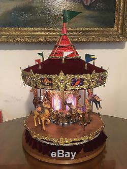 Rare Large Holiday Creations Red Velvet Carousel Musical Animated 21 Tall