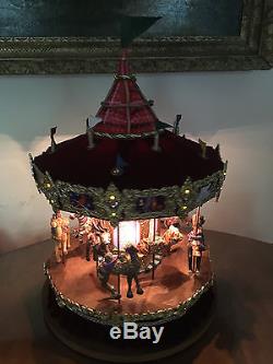 Rare Large Holiday Creations Red Velvet Carousel Musical Animated 21 Tall