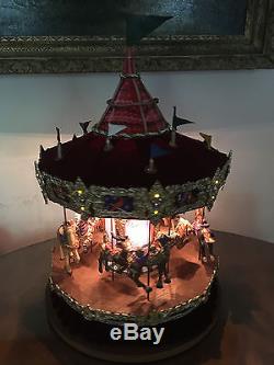 Rare Large Holiday Creations Red Velvet Carousel Musical Animated 21 Tall