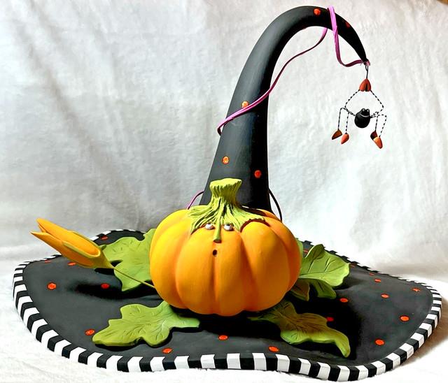 Rare Patience Brewster Halloween Witches Hat Pumpkin Spider Decoration